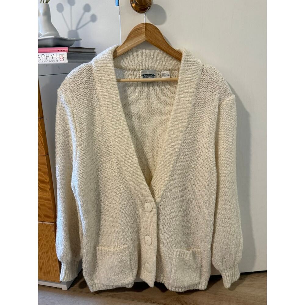 Chunky Knit Cardigan Cream Cozy Oversized Grandpa Core Cottagecore Sweater‎  ✨